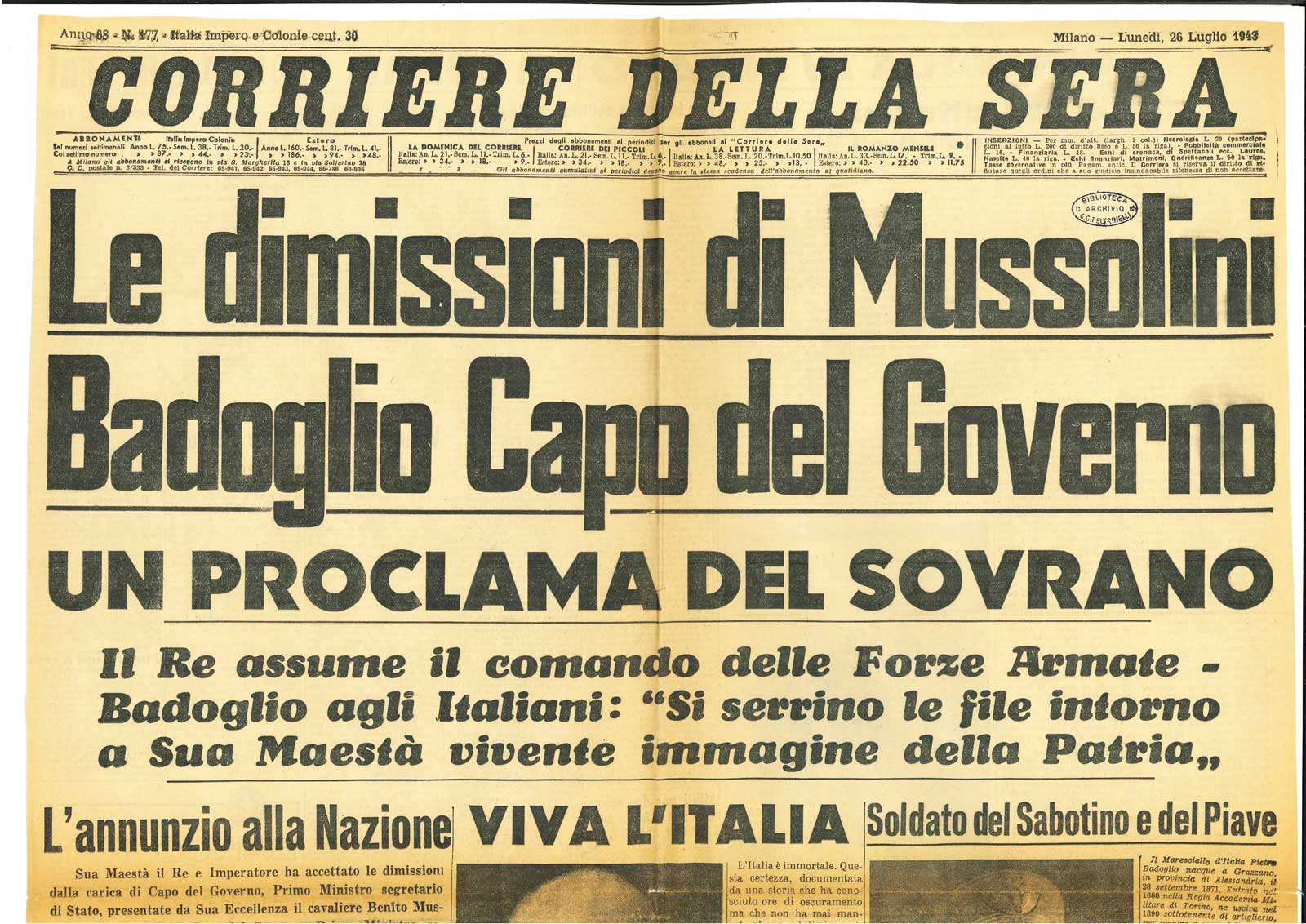 le dimissioni di Mussolini